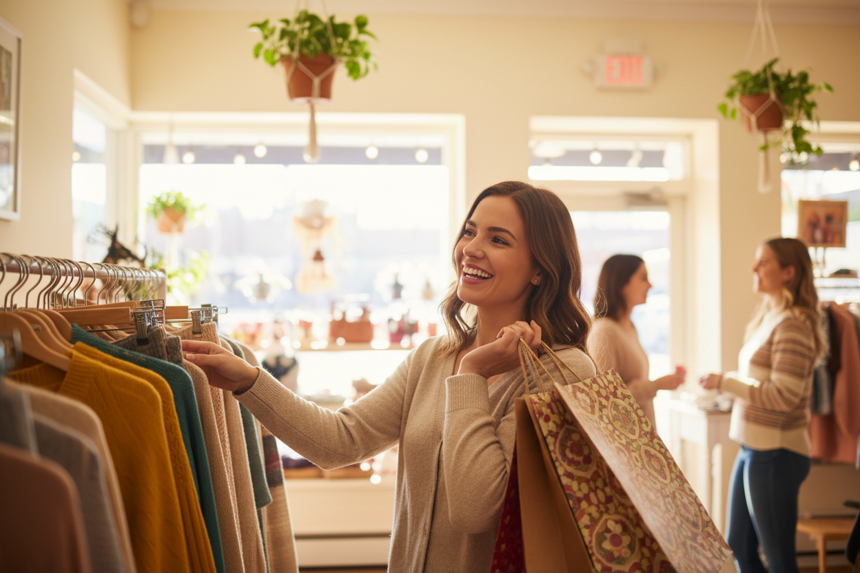 woman shopping happily